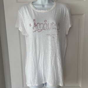 Zadig & Voltaire White Short Sleeve Tee with Pink Rhinestone 'Amour' M